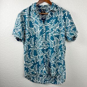 F&F Mens Blue Floral Hawaiian Casual 100% Cotton Tropical Beachy Shirt L